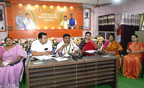 Tripura BJP president Abhishek Debroy holds organizational meeting with state Mahila Morcha unit.